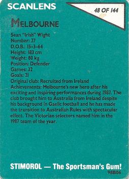 1988 Scanlens VFL #48 Sean Wight Back